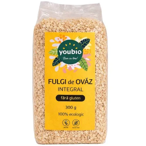 Fulgi de ovaz integrali, fara gluten, organic, 300g, youbio