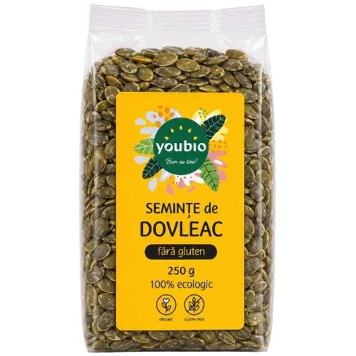 Seminte de dovleac, fara gluten, organic, 250g, Youbio
